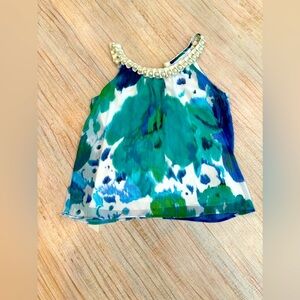 Pretty Sleeveless Blouse with Faux Pearl Neckline